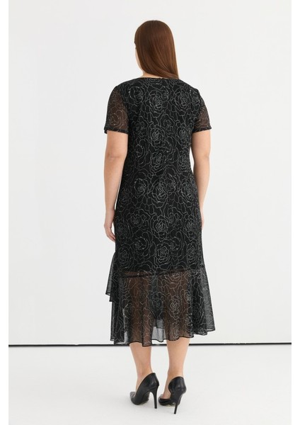 Büyük Beden Etek Ucu Volanlı Gül Desenli Elbise fırsatları