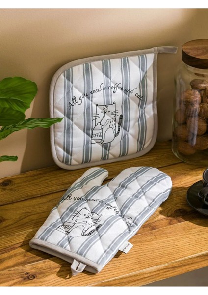 Lcw Home Siyah Baskılı Fırın Eldiveni ve Tutaç Lcwk Store