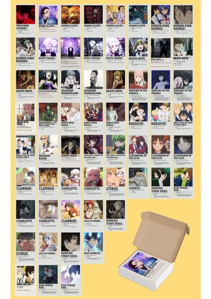 Anime Poster Kolaj Seti | Kaplamalı Yırtılmaz Duvar Poster Seti Kalın Kuşe Kağıt | 60 Adet 10CM*14C