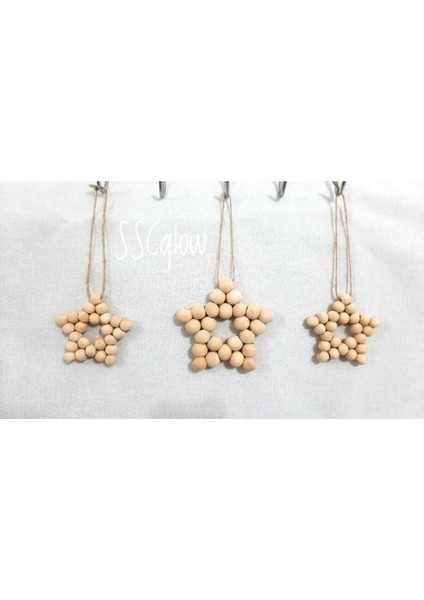 Dekoratif Ahşap Boncuklu Yıldız 3'lü Set