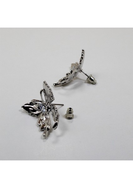 Zirkon Taşlı Kelebek Figürlü Silver Renk Çelik Küpe