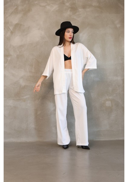 Kadın Bürümcük Kumaş Ikili Pantalon Tunik Takım