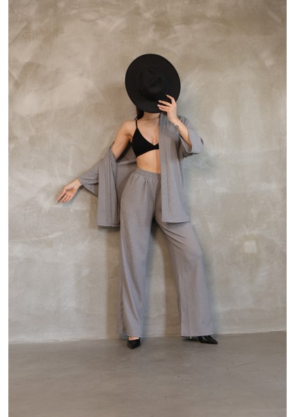 Kadın Bürümcük Kumaş Ikili Pantalon Tunik Takım