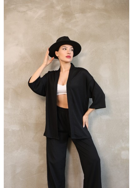 Kadın Bürümcük Kumaş Ikili Pantalon Tunik Takım