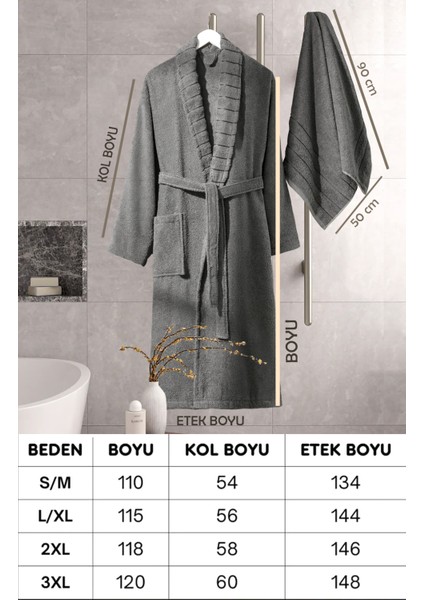 Bornoz - Havlu Seti Carla Antrasit S/M+50 x 90 cm