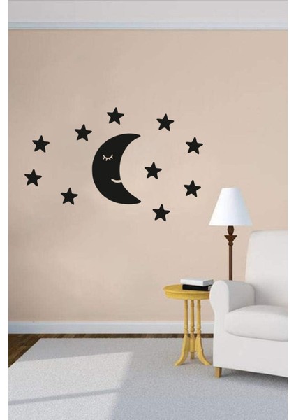 Aydede + 10 Yıldız Bebek ve Çocuk Odası Ahşap Duvar Dekorasyon Süsü