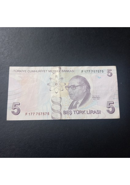 39963680C0F48B0E5F 9.emisyon 5türk Lirası Güzel Numara F177 757575
