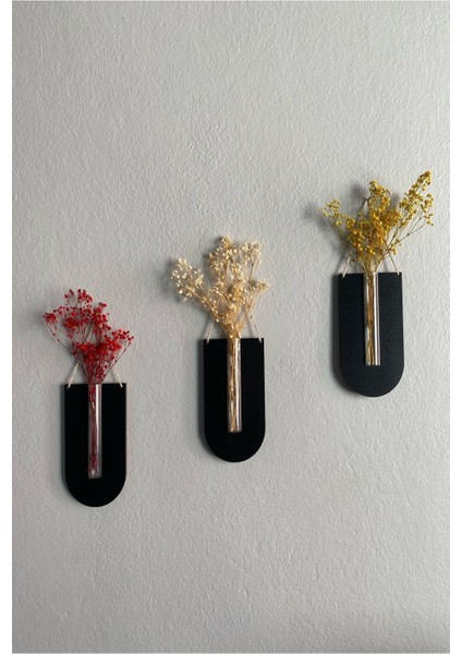 Ahşap Dekoratif 3'lü Duvar Çiçekliği (Çiçek Hediyeli)