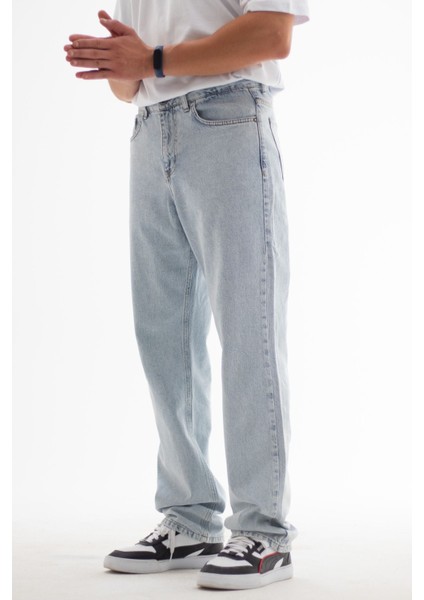 Erkek Baggy Fit Likrasız Rahat Kesim %100 Pamuk Loose Jean Kot Pantolon