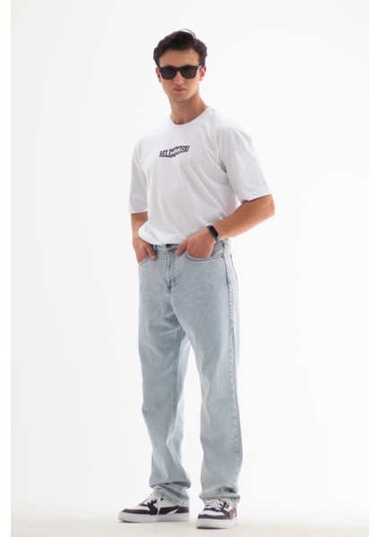 Erkek Baggy Fit Likrasız Rahat Kesim %100 Pamuk Loose Jean Kot Pantolon