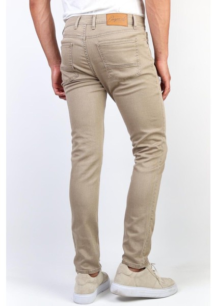 Erkek Bej Slim Fit Esnek Likralı Jean Kot Pantolon HLTHE001966
