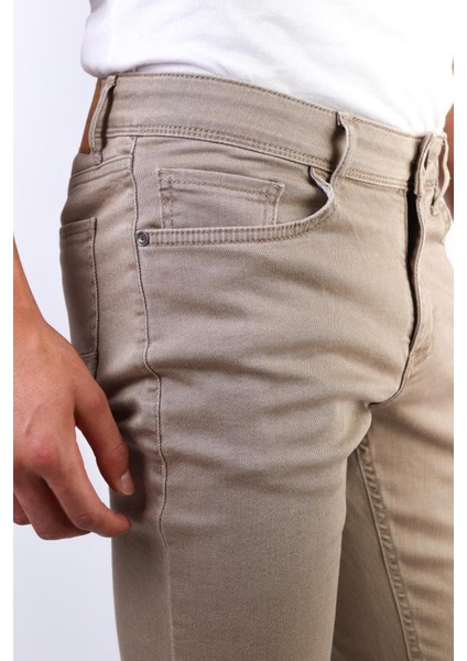 Erkek Bej Slim Fit Esnek Likralı Jean Kot Pantolon HLTHE001966