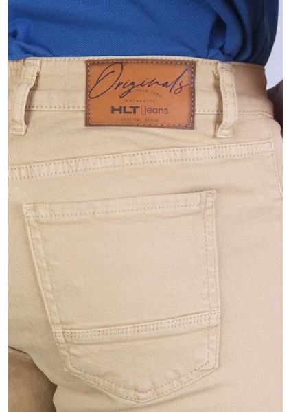 Erkek Bej Slim Kesim Comfort Likralı Denim Esnek Jeans Kot Şort Thomas-Bej