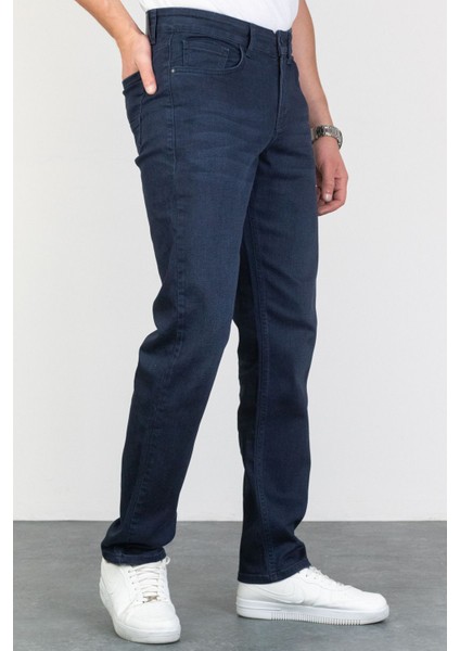 Erkek Lacivert Regular Fit Rahat Kesim Esnek Likralı Denim Jeans Kot Pantolon HLTHE003005