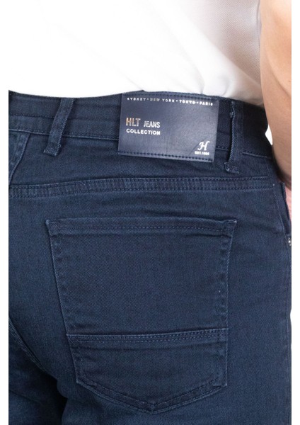 Erkek Lacivert Regular Fit Rahat Kesim Esnek Likralı Denim Jeans Kot Pantolon HLTHE003005