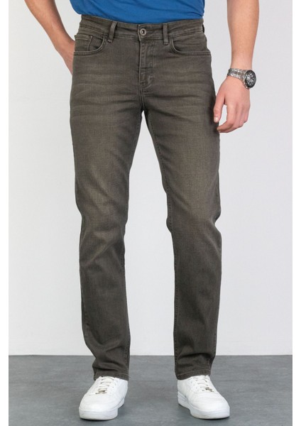Erkek Çam Yeşili Regular Fit Rahat Kesim Esnek Likralı Denim Jeans Kot Pantolon HLTHE001915
