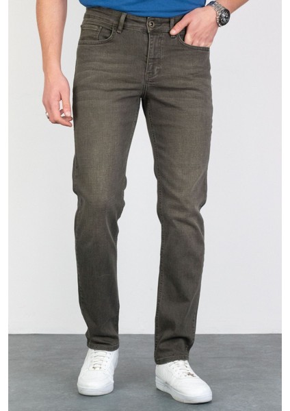 Erkek Çam Yeşili Regular Fit Rahat Kesim Esnek Likralı Denim Jeans Kot Pantolon HLTHE001915