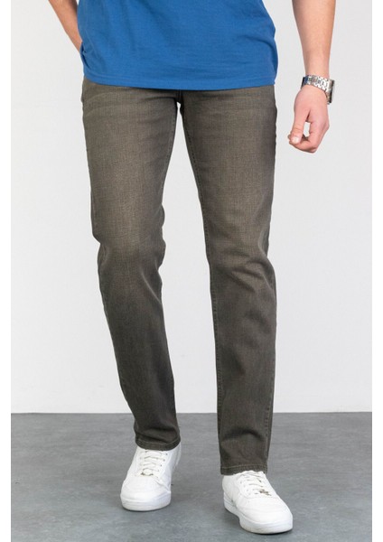 Erkek Çam Yeşili Regular Fit Rahat Kesim Esnek Likralı Denim Jeans Kot Pantolon HLTHE001915