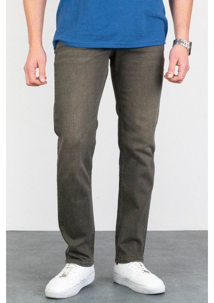 Erkek Çam Yeşili Regular Fit Rahat Kesim Esnek Likralı Denim Jeans Kot Pantolon HLTHE001915