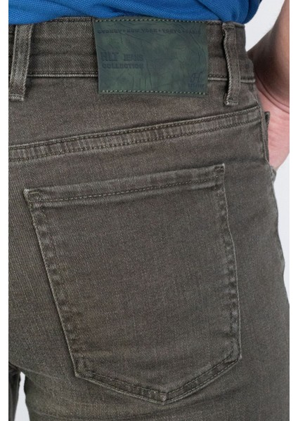 Erkek Çam Yeşili Regular Fit Rahat Kesim Esnek Likralı Denim Jeans Kot Pantolon HLTHE001915