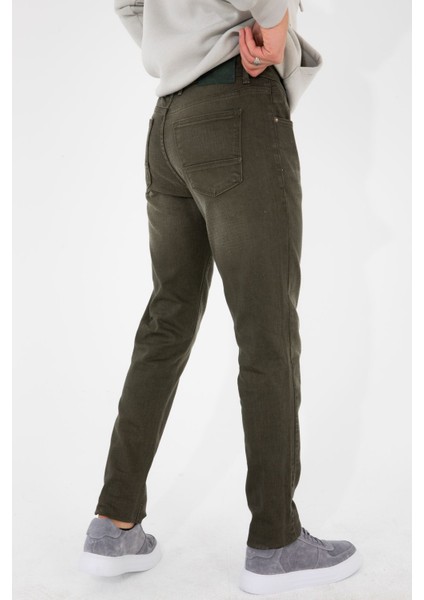 Erkek Koyu Haki Slim Fit Dar Kesim Esnek Likralı Denim Jeans Kot Pantolon HLTHE001986