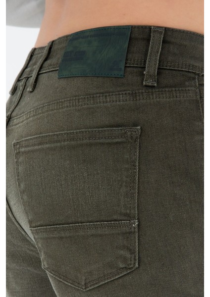 Erkek Koyu Haki Slim Fit Dar Kesim Esnek Likralı Denim Jeans Kot Pantolon HLTHE001986