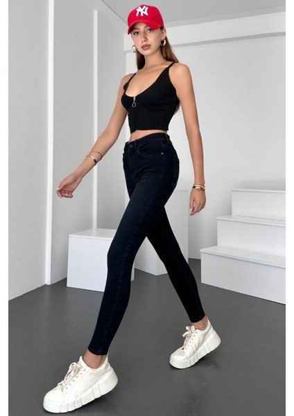 Kadın Blue Black Süper Skinny Fit Esnek Likralı Yüksek Bel Denim Jean Kot Pantolon Hltjennie-Blue Black-K