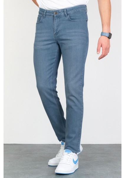 Erkek Mavi Slim Fit Likralı Esnek Taşlamalı Kot Pantolon HLTHE001941