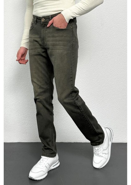 Erkek Ramos Çam Yeşili Regular Fit Likralı Jean Kot Pantolon Dunkles Khaki 33/30