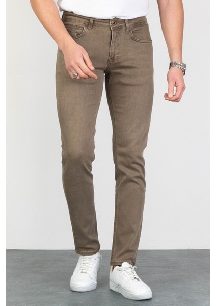 Erkek Açık Camel Slim Fit Dar Kesim Esnek Likralı Denim Jeans Kot Pantolon HLTHE001984