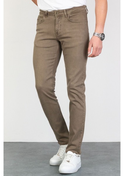 Erkek Açık Camel Slim Fit Dar Kesim Esnek Likralı Denim Jeans Kot Pantolon HLTHE001984