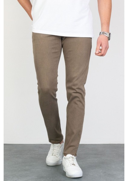 Erkek Açık Camel Slim Fit Dar Kesim Esnek Likralı Denim Jeans Kot Pantolon HLTHE001984