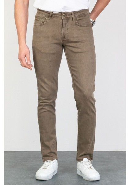 Erkek Açık Camel Slim Fit Dar Kesim Esnek Likralı Denim Jeans Kot Pantolon HLTHE001984