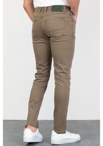 Erkek Açık Camel Slim Fit Dar Kesim Esnek Likralı Denim Jeans Kot Pantolon HLTHE001984