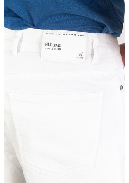 Erkek Beyaz Baggy Fit Rahat Kesim %100 Pamuk Denim Loose Jeans Kot Şort Martin-Beyaz