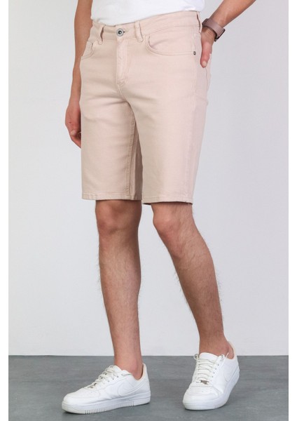 Erkek Rose Pink Slim Kesim Comfort Likralı Denim Esnek Jeans Kot Şort Thomas-Rose Pink