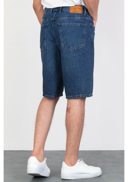 Erkek Koyu Mavi Baggy Fit Rahat Kesim %100 Pamuk Denim Loose Jeans Kot Şort Arthur-Mavi indirimleri