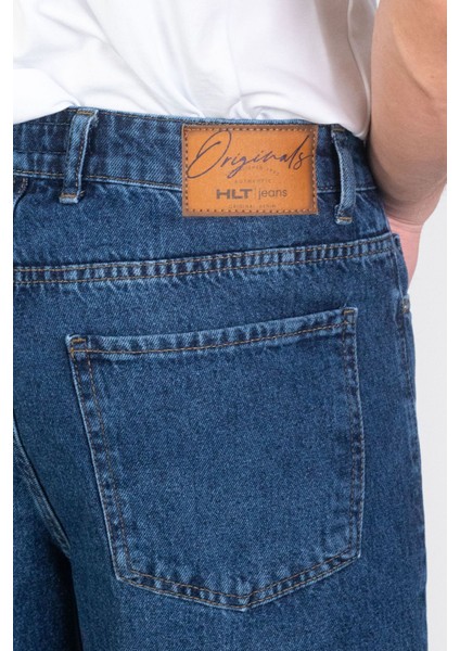 Erkek Koyu Mavi Baggy Fit Rahat Kesim %100 Pamuk Denim Loose Jeans Kot Şort Arthur-Mavi