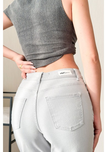 Gümüş Gri Kadın Wide Leg Jean Yüksek Bel Palazzo Likralı Esnek Kot Pantolon JESSİCA-2042