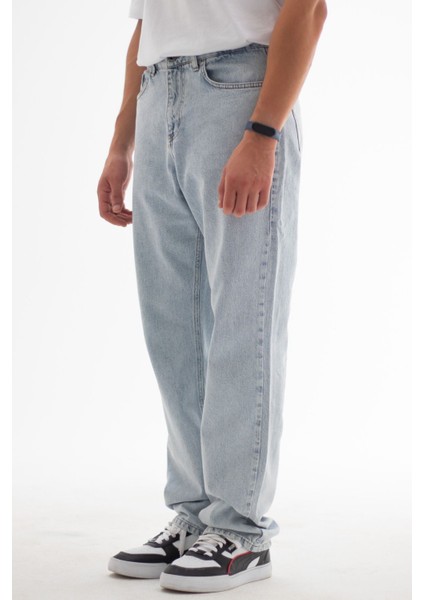 Erkek Baggy Fit Likrasız Rahat Kesim %100 Pamuk Loose Jean Kot Pantolon