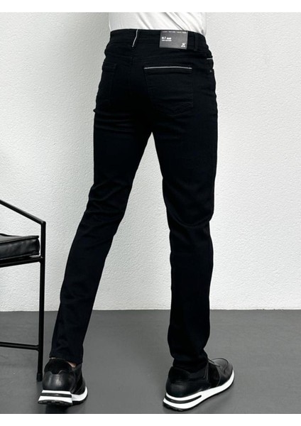 Erkek Siyah Şeritli Model Regular Fit Rahat Kesim Esnek Likralı Denim Jeans Kot Pantolon HLTHE001914
