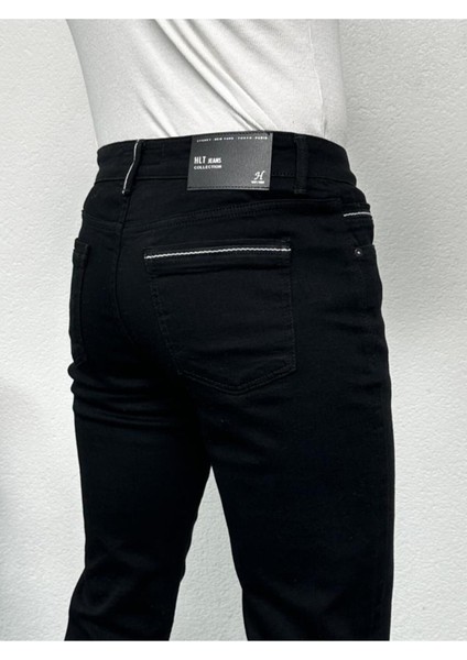 Erkek Siyah Şeritli Model Regular Fit Rahat Kesim Esnek Likralı Denim Jeans Kot Pantolon HLTHE001914