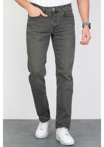 Erkek Açık Haki Regular Fit Rahat Kesim Esnek Likralı Denim Jeans Kot Pantolon HLTHE001910