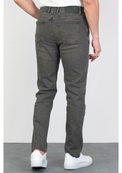 Erkek Açık Haki Regular Fit Rahat Kesim Esnek Likralı Denim Jeans Kot Pantolon HLTHE001910
