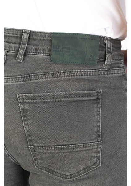 Erkek Açık Haki Regular Fit Rahat Kesim Esnek Likralı Denim Jeans Kot Pantolon HLTHE001910