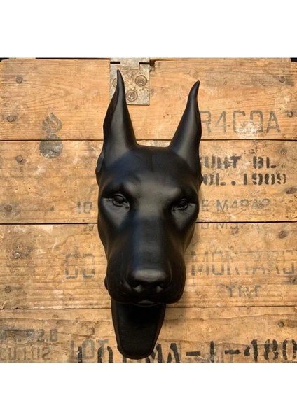 Doberman Köpek Büst Duvar Biblo Siyah