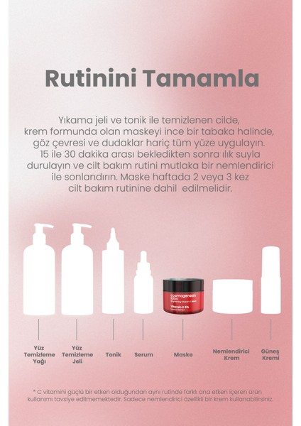Aydınlatıcı C Vitamini Maske 50ML Cilt Besleyici ve Nemlendirici Etkili Anında Esneklik Antioksidan
