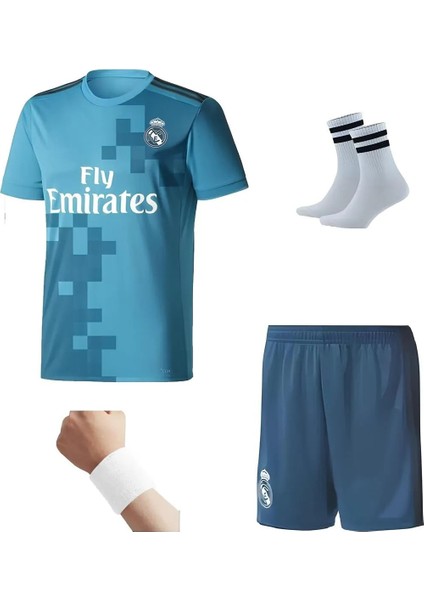 Realmadri'd Ronaldo 2017 Sezon Turkuaz Futbol Çocuk Forması 4'lü Set