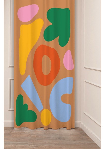 Çiçekler Yaprak Çizgili Bohem Desenli Özel Tasarım Dijital Baskılı (Tek Kanat) Modern Şık Fon Perde