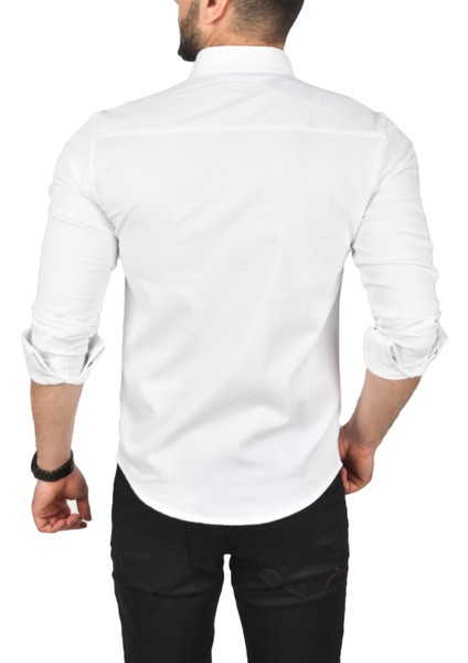 Slim Fit Kolay Ütülenebilir Pamuklu Spor Gömlek Likralı Kot Gömlek 2502505